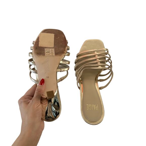 Paige Women’s Metallic Gold Strappy Slip On Formal Kitten Heels Size 10 - Picture 5 of 6